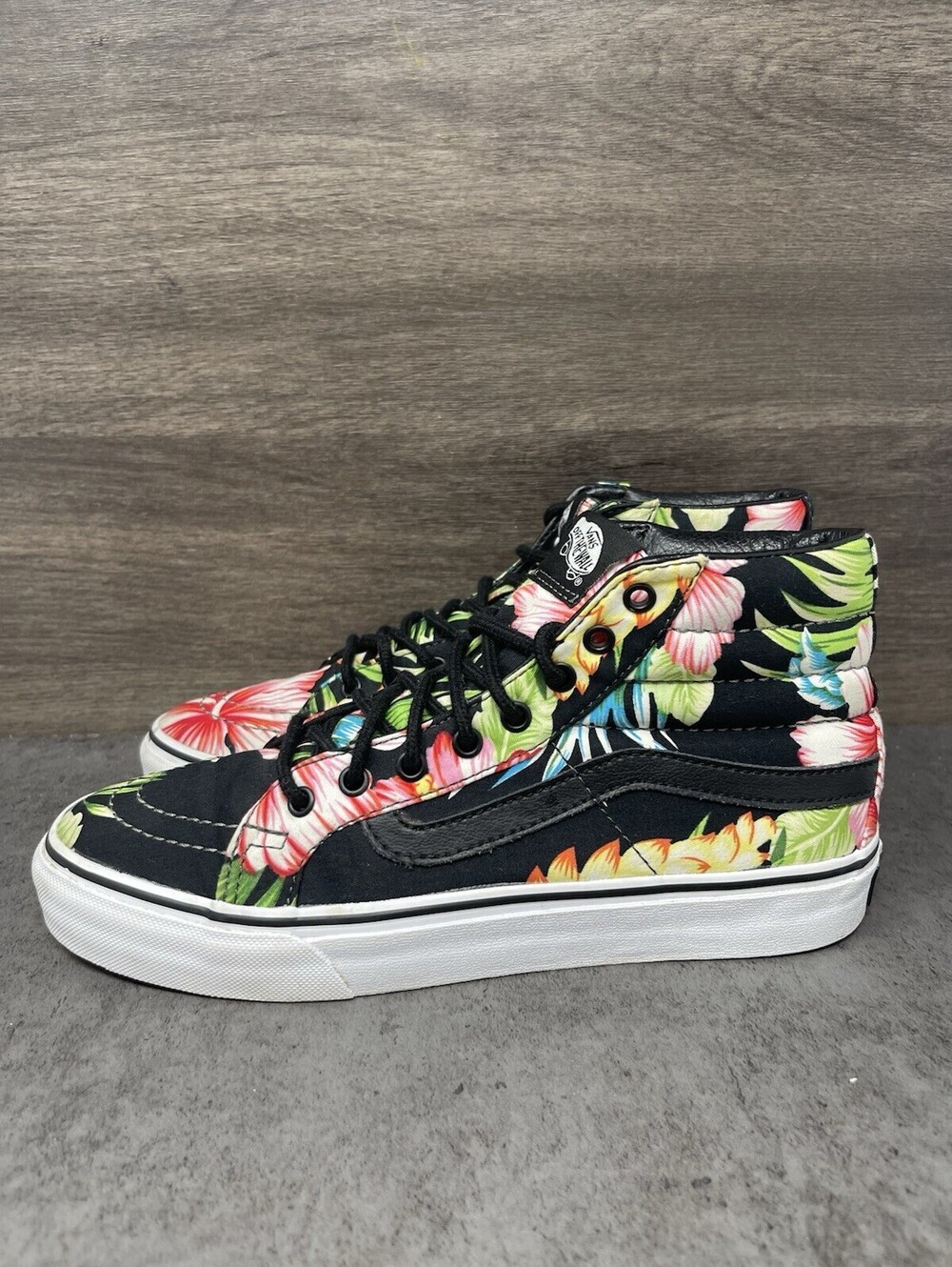Vans Sk8 Hi Tropical Floral Black High Top Skate Shoes Womens Size 7.5